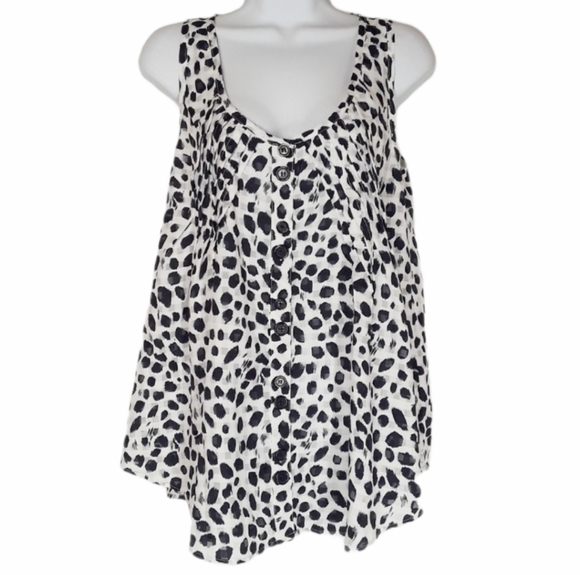 FOREIGN EXCHANGE Navy Brushstroke Polka Dot Print Flowy Sleeveless Top Small - Picture 1 of 8